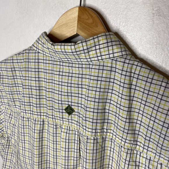 Prana Yellow And‎ Gray Plaid Button Up Short Sleeve Shirt Slim Fit Mens Smalll - Picture 6 of 9